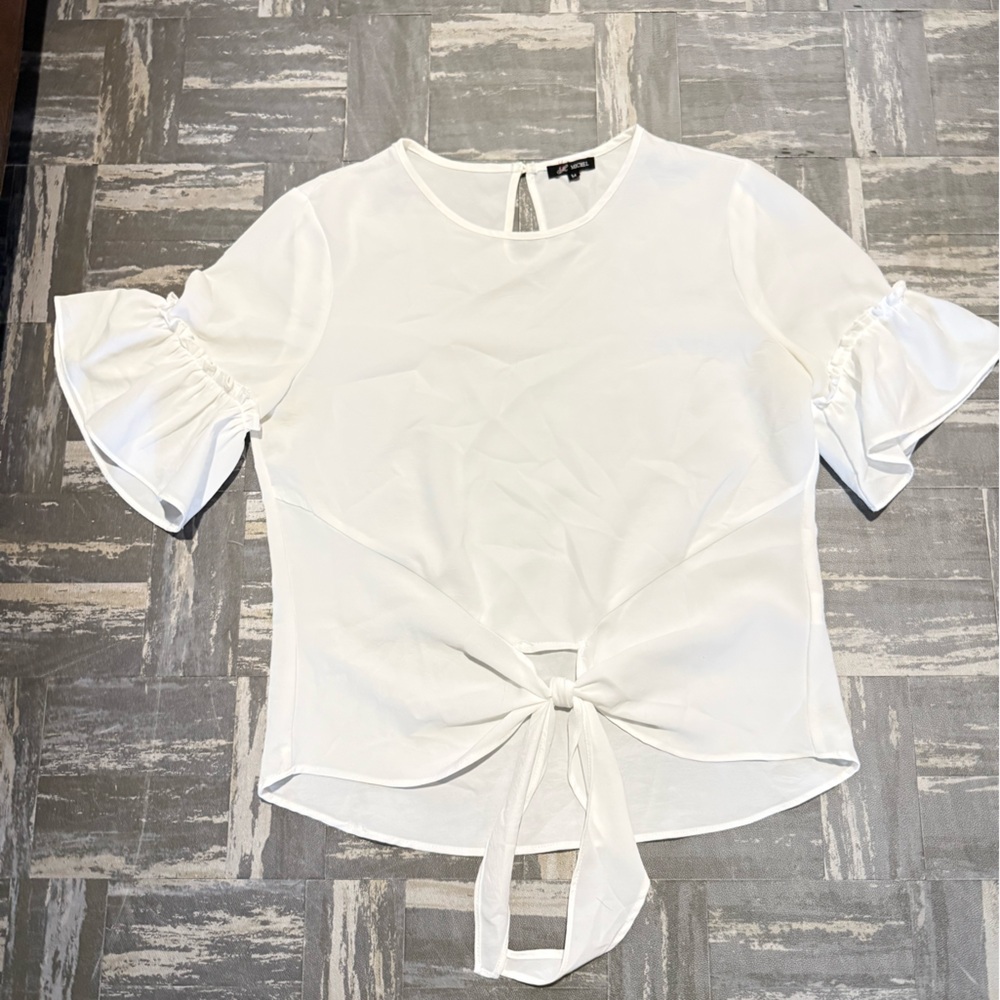 Michel Studio White Tie-Front Blouse